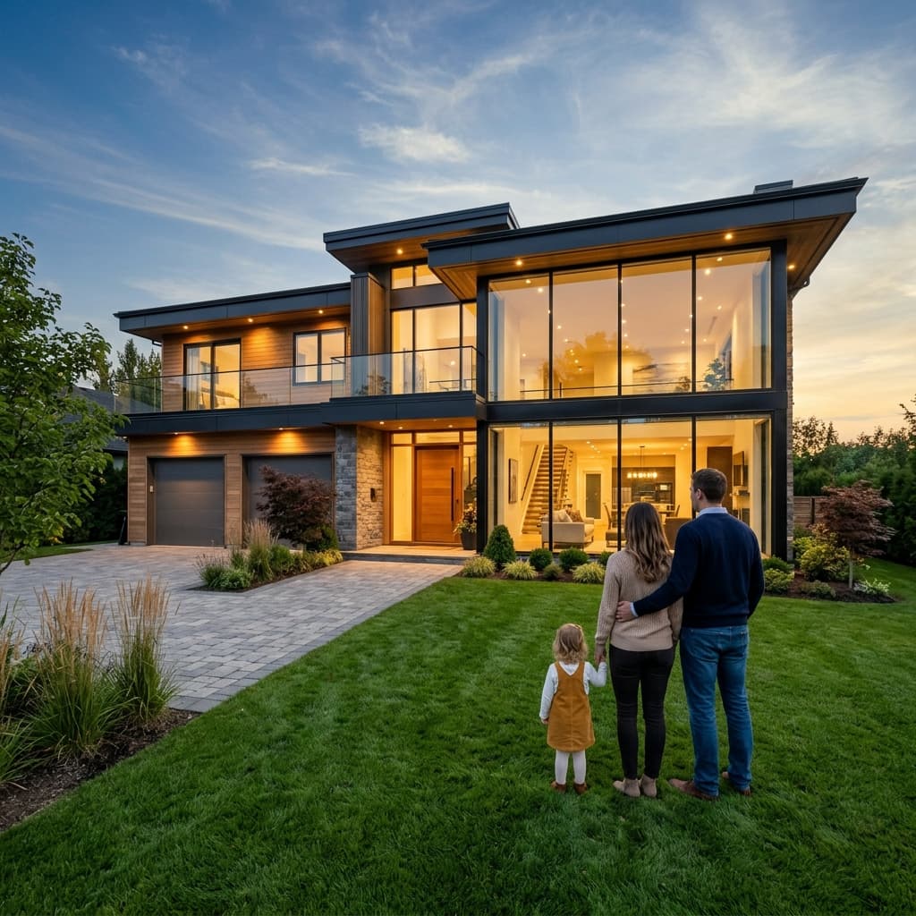 Family looking at their dream home